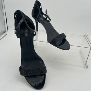 Michael Kors Black Glitter Ankle Strap High Heel Sandals Party Dres Shoe Size 10